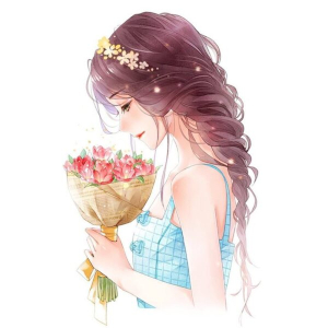 avatar nữ cầm bó hoa