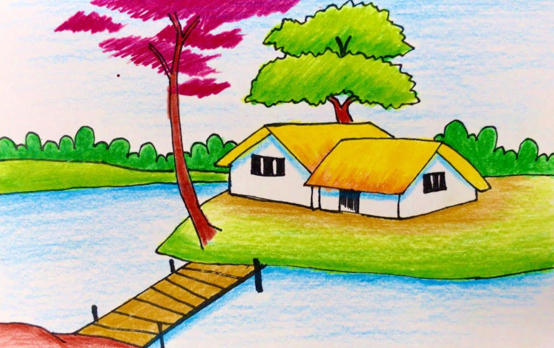 Hướng dẫn vẽ tranh phong cảnh quê hương lớp 9 đơn giản  Mầm Non Nam Hưng
