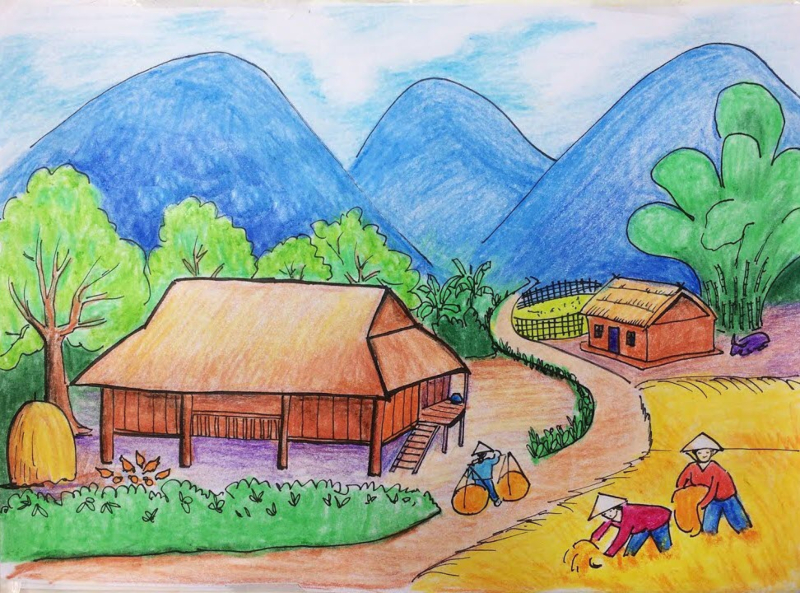 Học vẽ Vẽ Tranh Quê Hương Đơn Giản Mà Đẹp Cho Các Bé Mầm Non mới nhất 2023   Trường Tiểu học Kim Đồng Tam Kỳ Quảng Nam