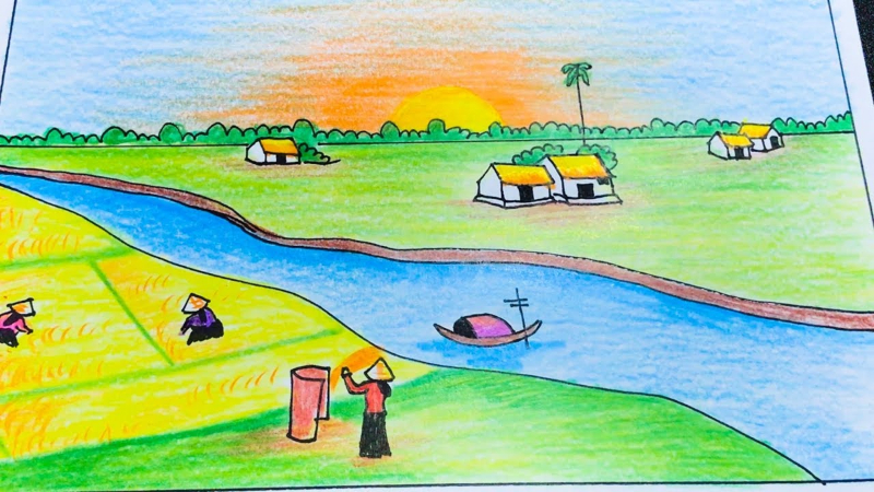 tranh sơn dầu vẽ cảnh làng quê  tranh phong thủy