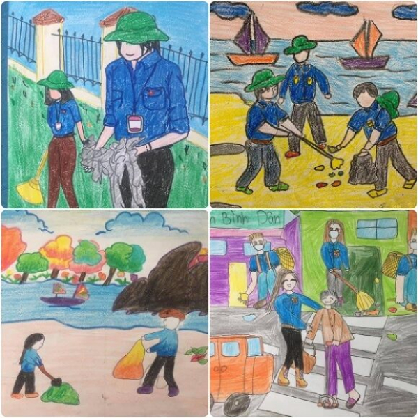 Vẽ tranh đoàn thanh niên cộng sản Hồ Chí Minh giữ gìn môi trường và giúp người già