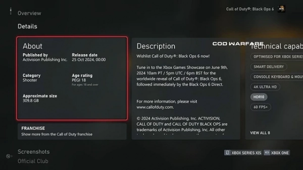 Hardware requirements for Call of Duty: Black Ops 6 on Xbox Store