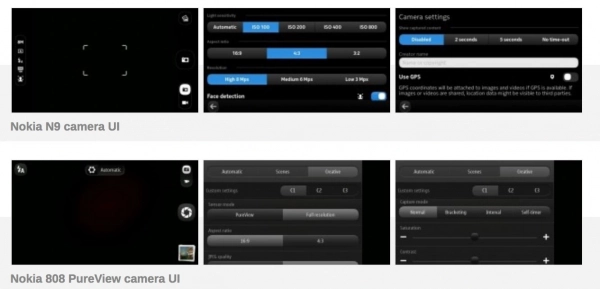 Looking at the camera interface, it's clear that the N9 inspired the 808.