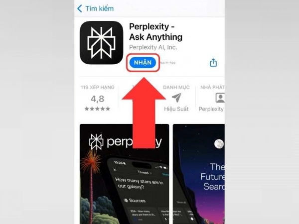 Select Download/Get to install the Perplexity AI app on your iPhone.