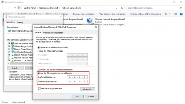 Use the following DNS Server Addresses